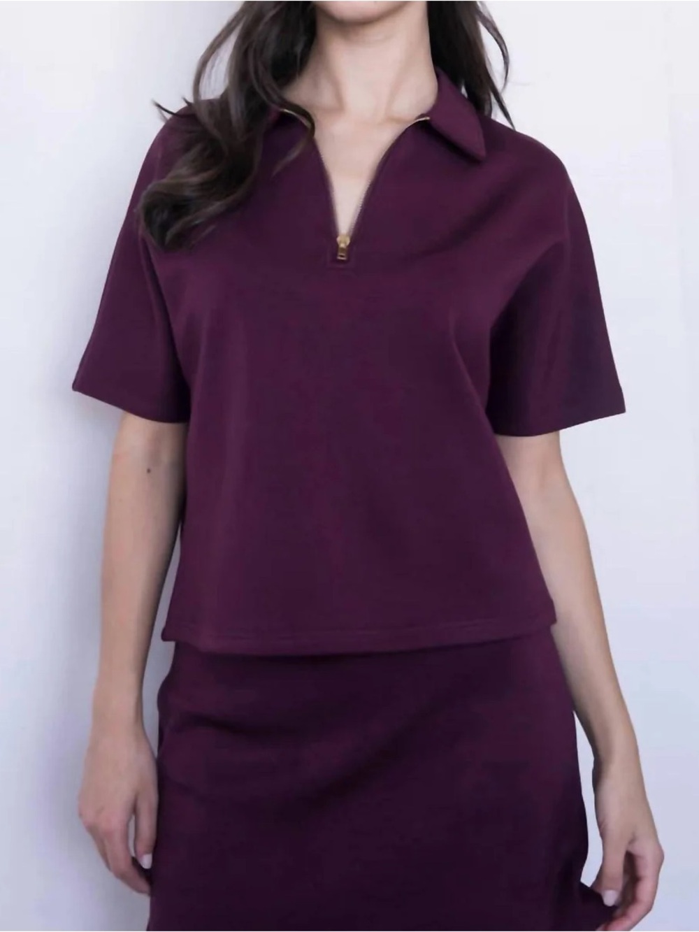 P.Cill - Short Sleeve Quarter Zip Top in Port color, NWT size small